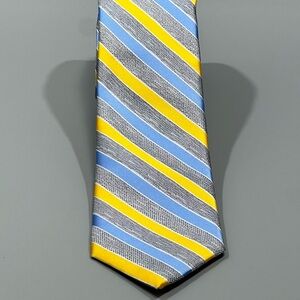 Perry Ellis Portfolio Striped Yellow, Blue, and Gray Men's Neck Tie 59" Long